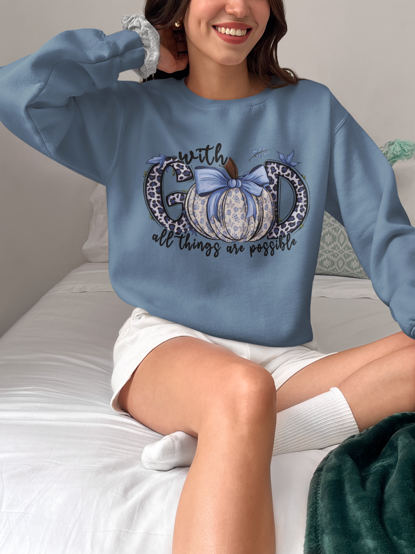 With God All Things are Possible Unisex Crewneck Sweatshirt Blue