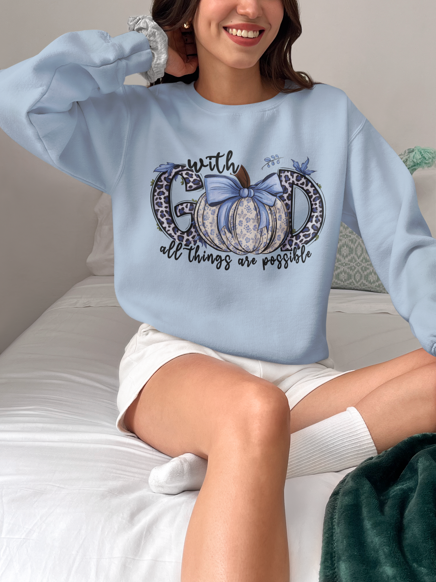 With God All Things are Possible Unisex Crewneck Sweatshirt Blue