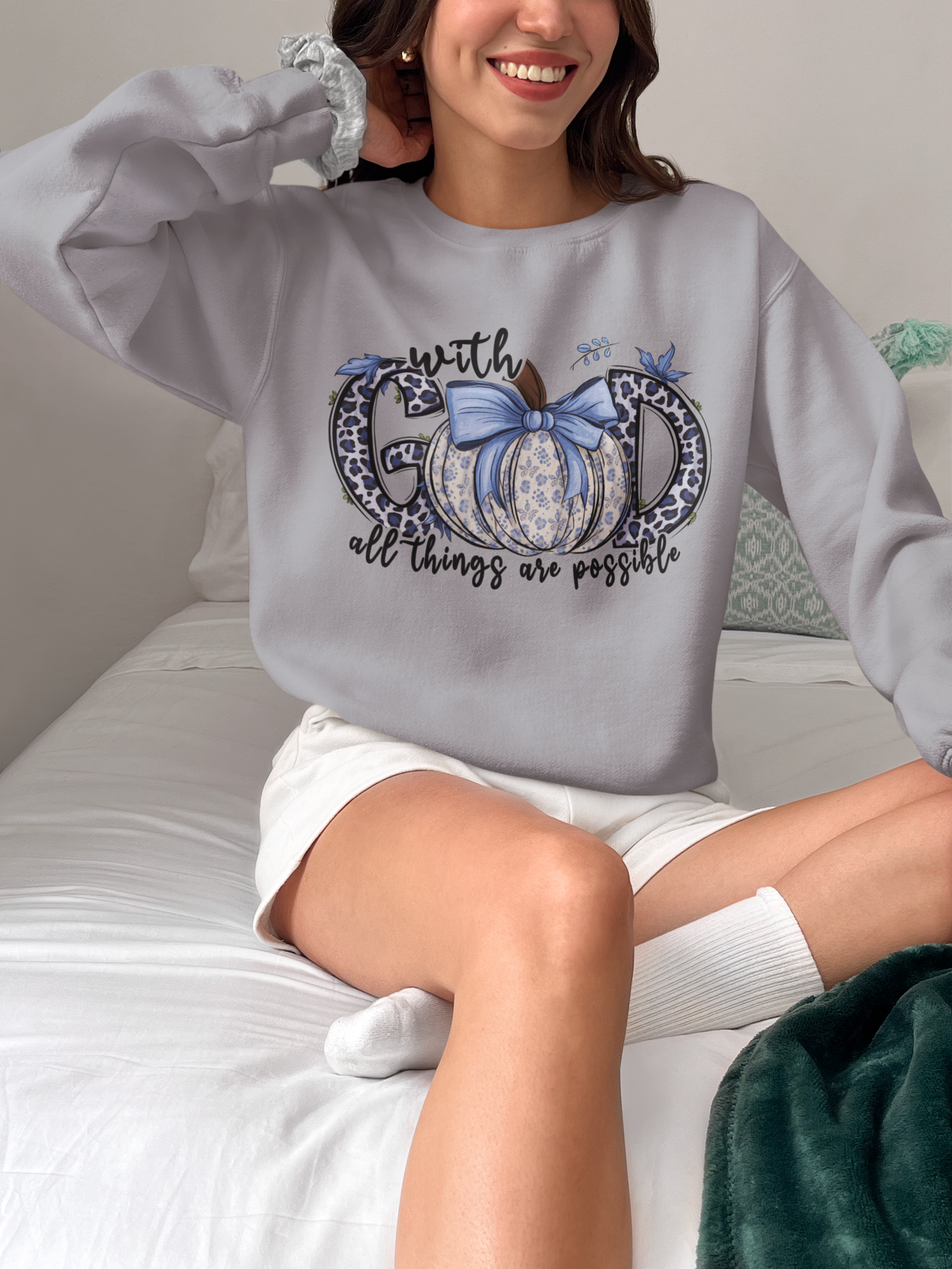 With God All Things are Possible Unisex Crewneck Sweatshirt Blue