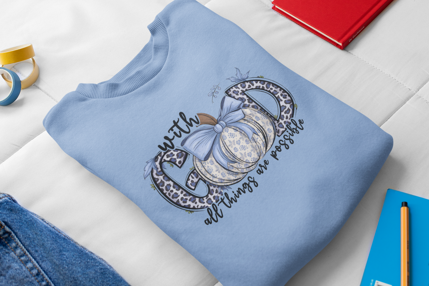With God All Things are Possible Unisex Crewneck Sweatshirt Blue