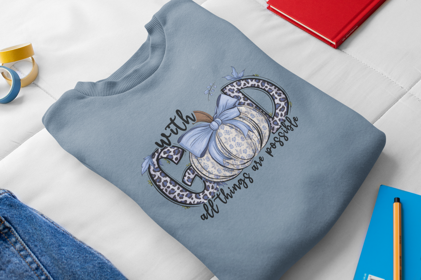 With God All Things are Possible Unisex Crewneck Sweatshirt Blue