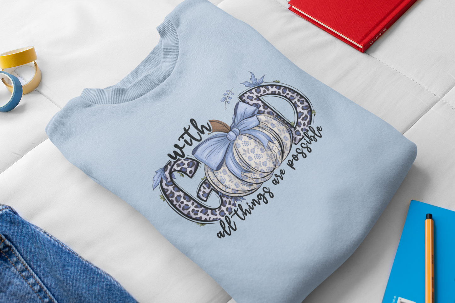 With God All Things are Possible Unisex Crewneck Sweatshirt Blue