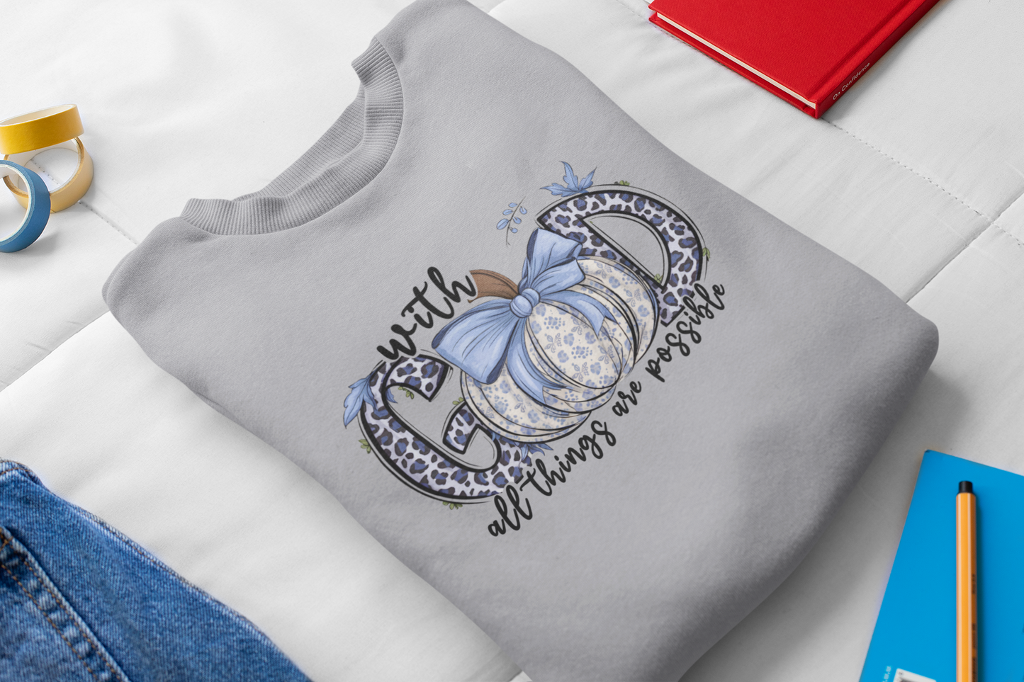 With God All Things are Possible Unisex Crewneck Sweatshirt Blue