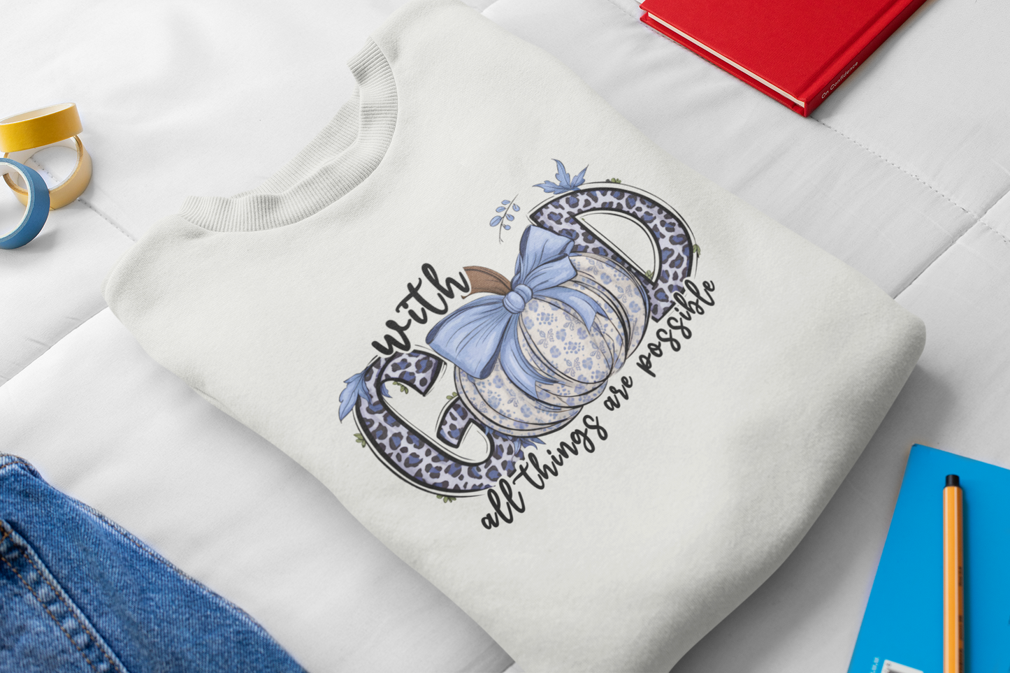 With God All Things are Possible Unisex Crewneck Sweatshirt Blue