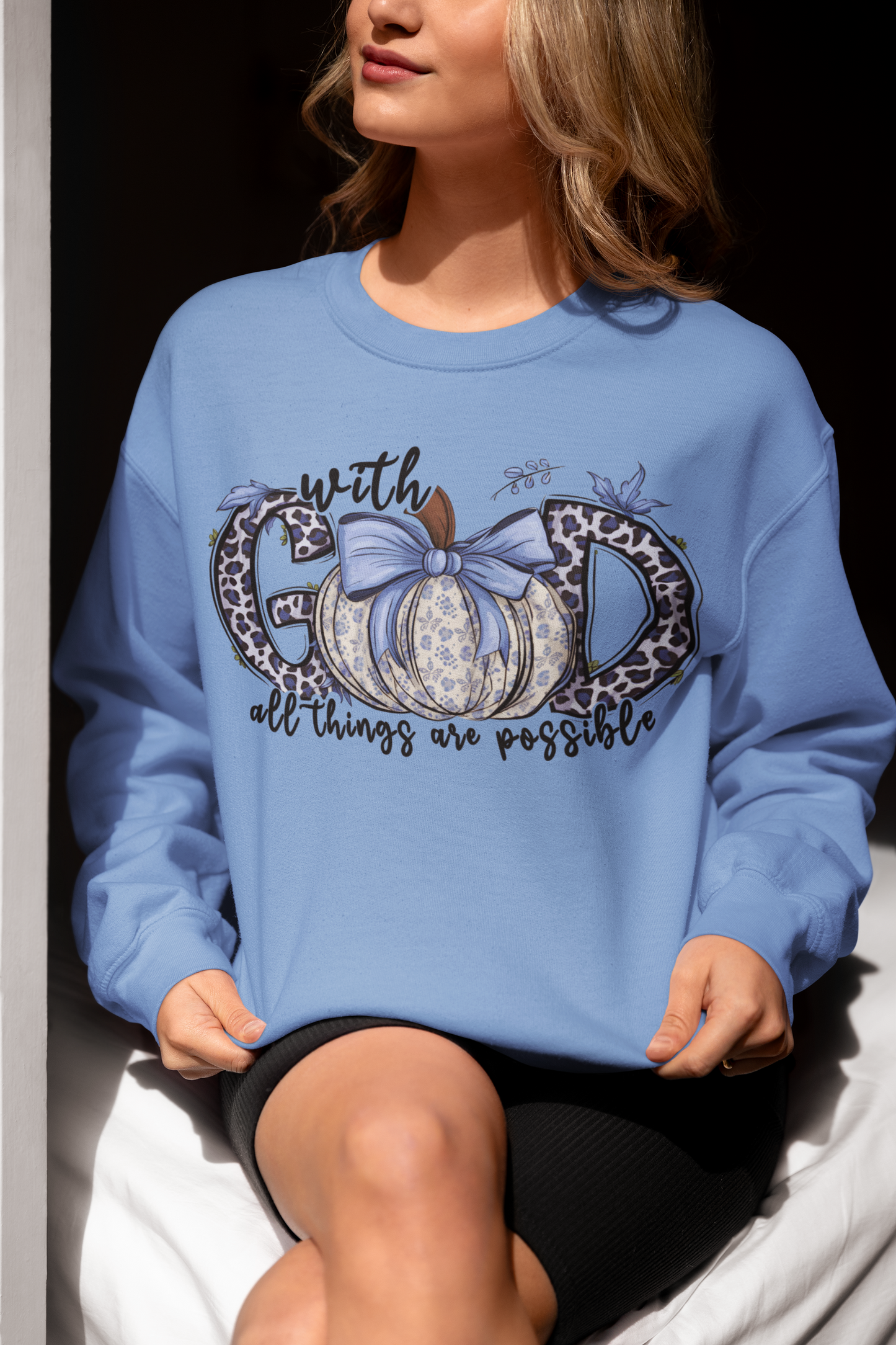 With God All Things are Possible Unisex Crewneck Sweatshirt Blue