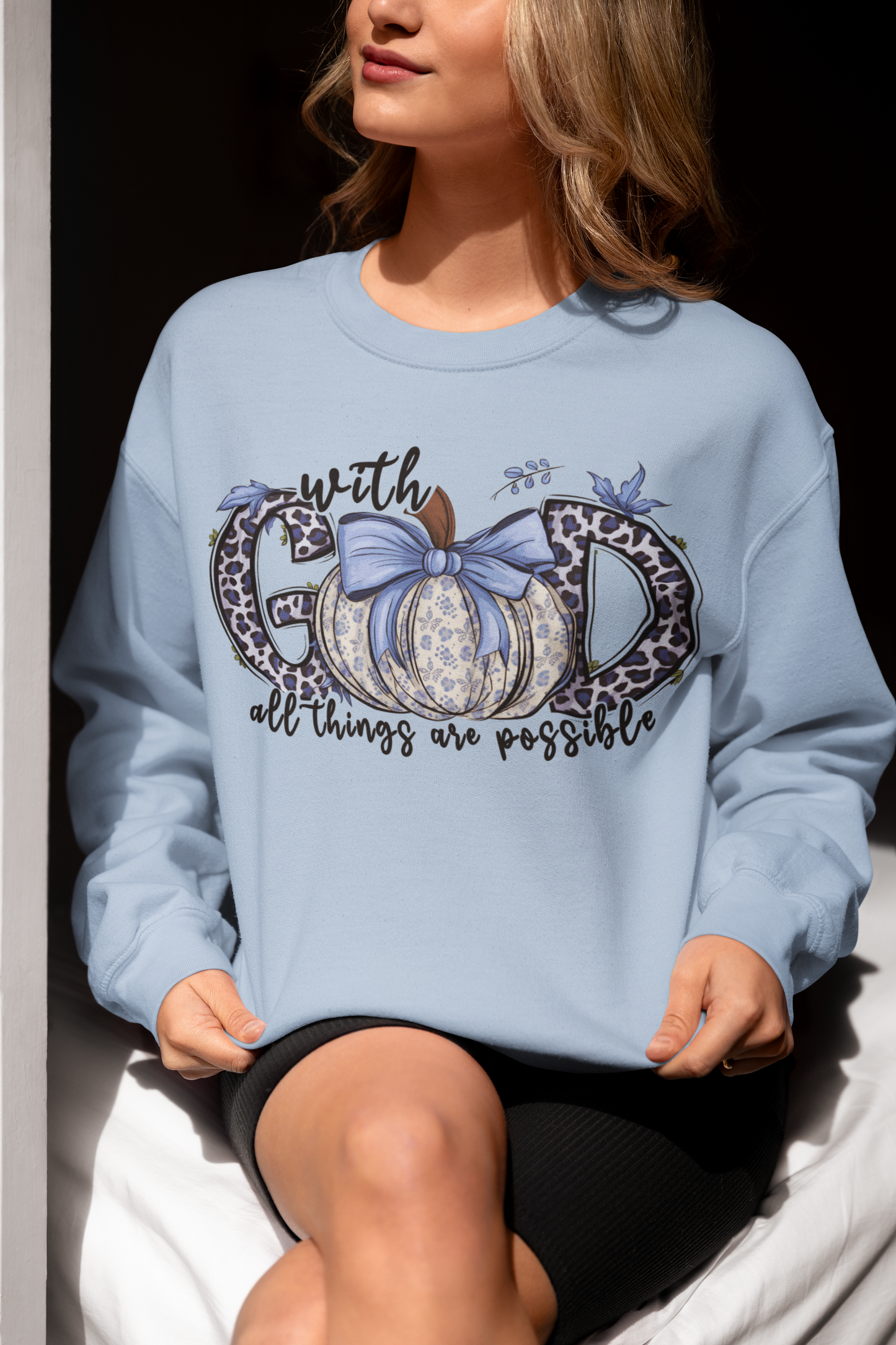 With God All Things are Possible Unisex Crewneck Sweatshirt Blue