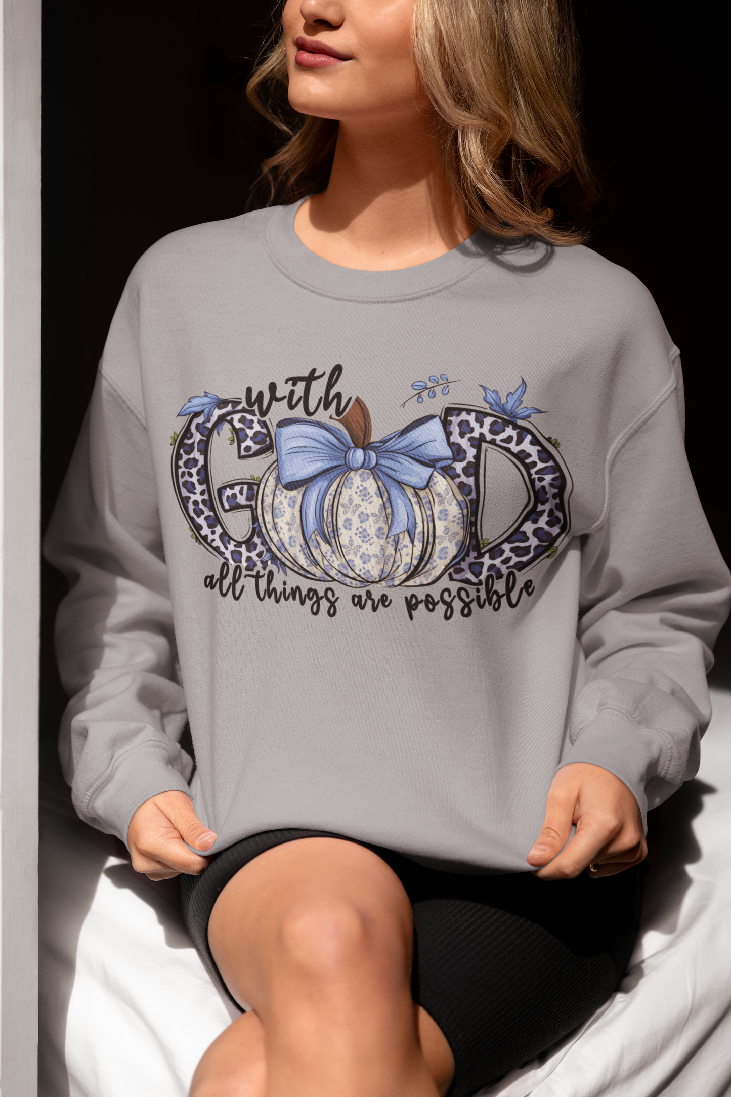 With God All Things are Possible Unisex Crewneck Sweatshirt Blue