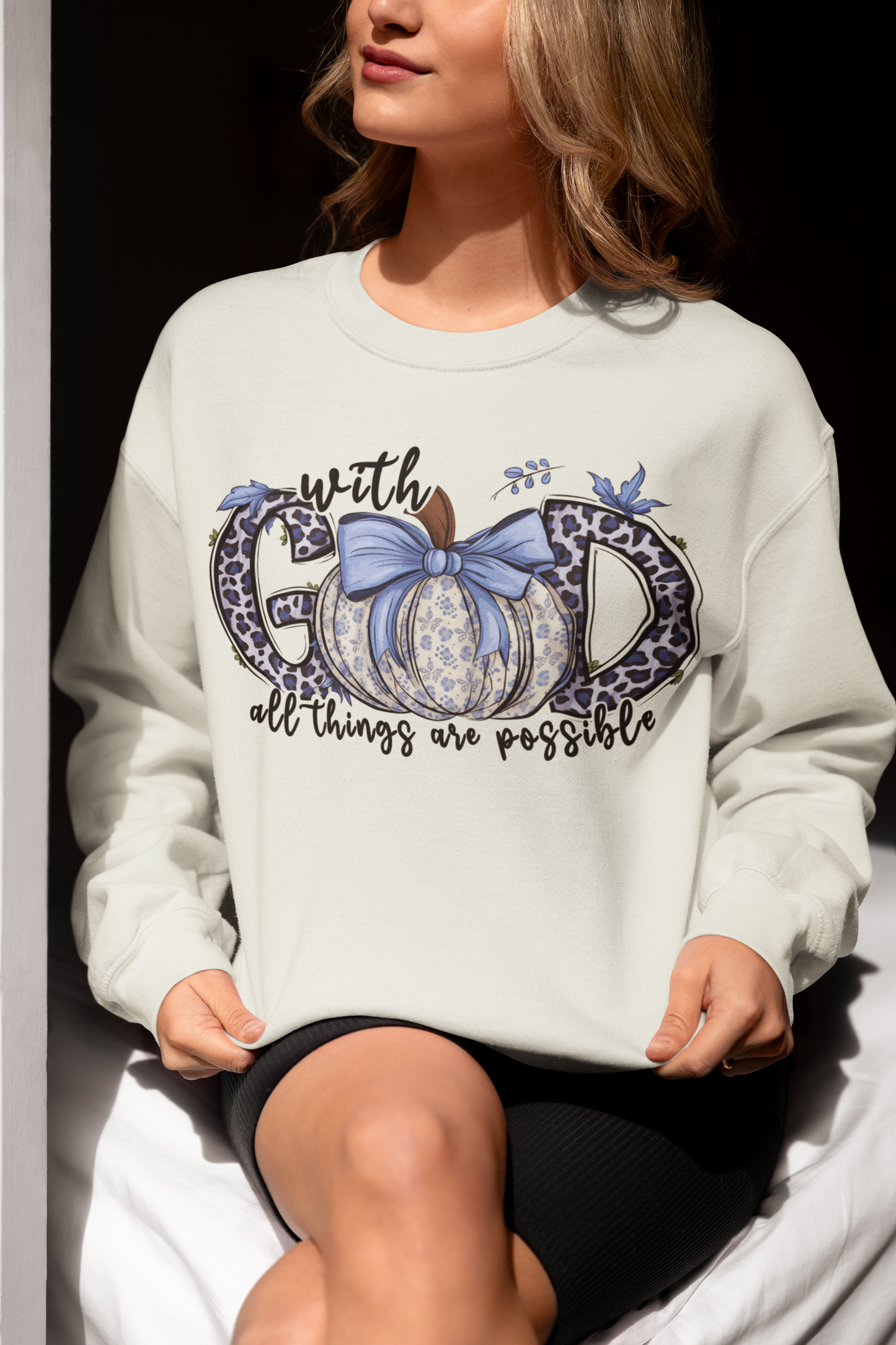 With God All Things are Possible Unisex Crewneck Sweatshirt Blue
