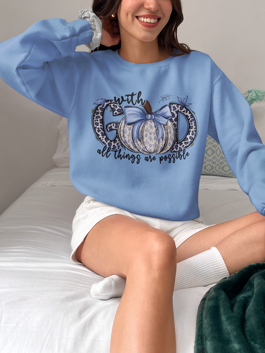 With God All Things are Possible Unisex Crewneck Sweatshirt Blue