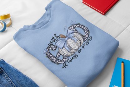 With God All Things are Possible Unisex Crewneck Sweatshirt Blue