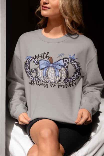 With God All Things are Possible Unisex Crewneck Sweatshirt Blue